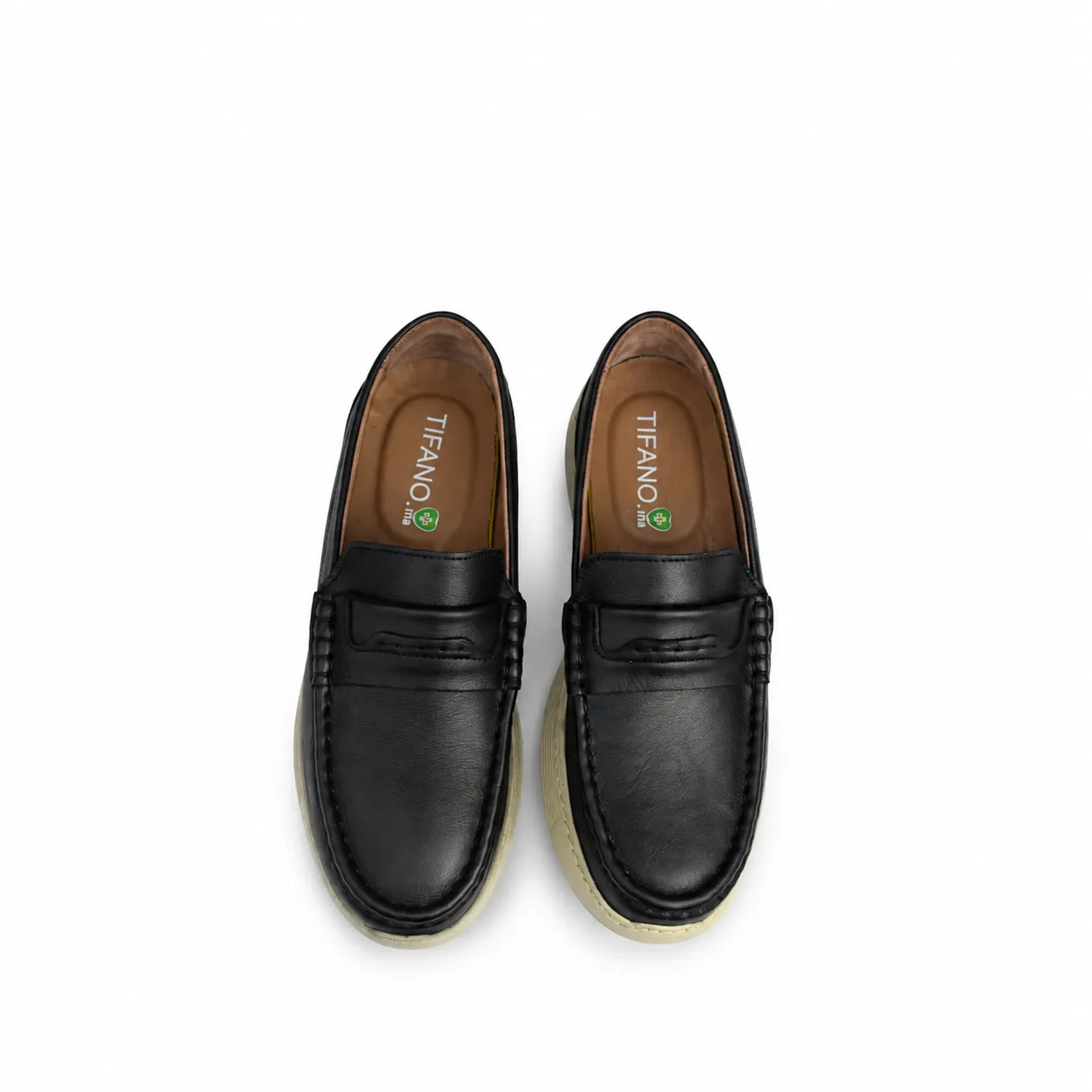 Moccasin pour homme confort R113 noir/beige cuir  miniature